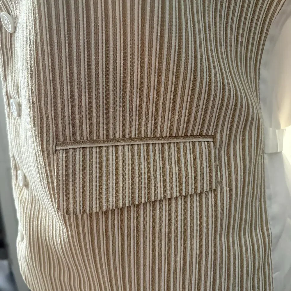 FORMAL SUIT VEST Unisex Adjustable Suave Pinstripes Cream/Tan Sz40R Androgynous